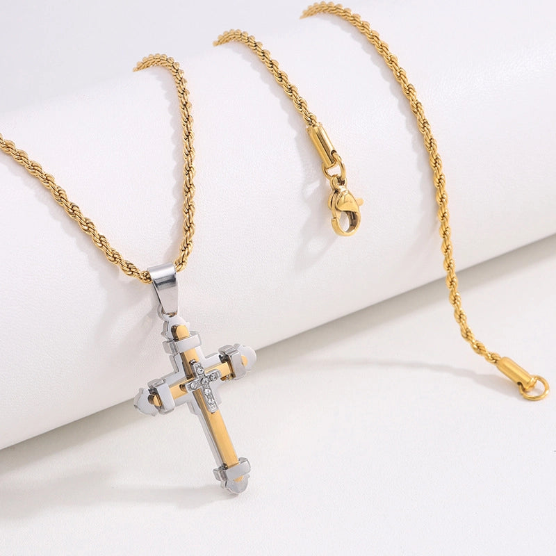 Retro Streetwear Cross Titanium Steel Plating Men’s Pendant Necklace