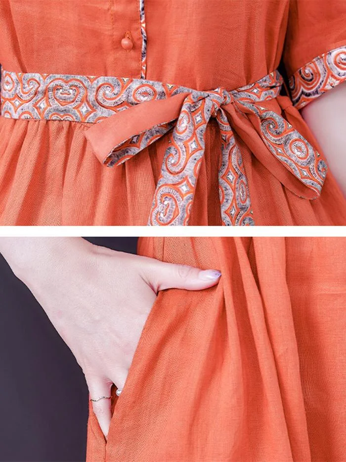 New Style Cotton and Linen Platycodon Dress