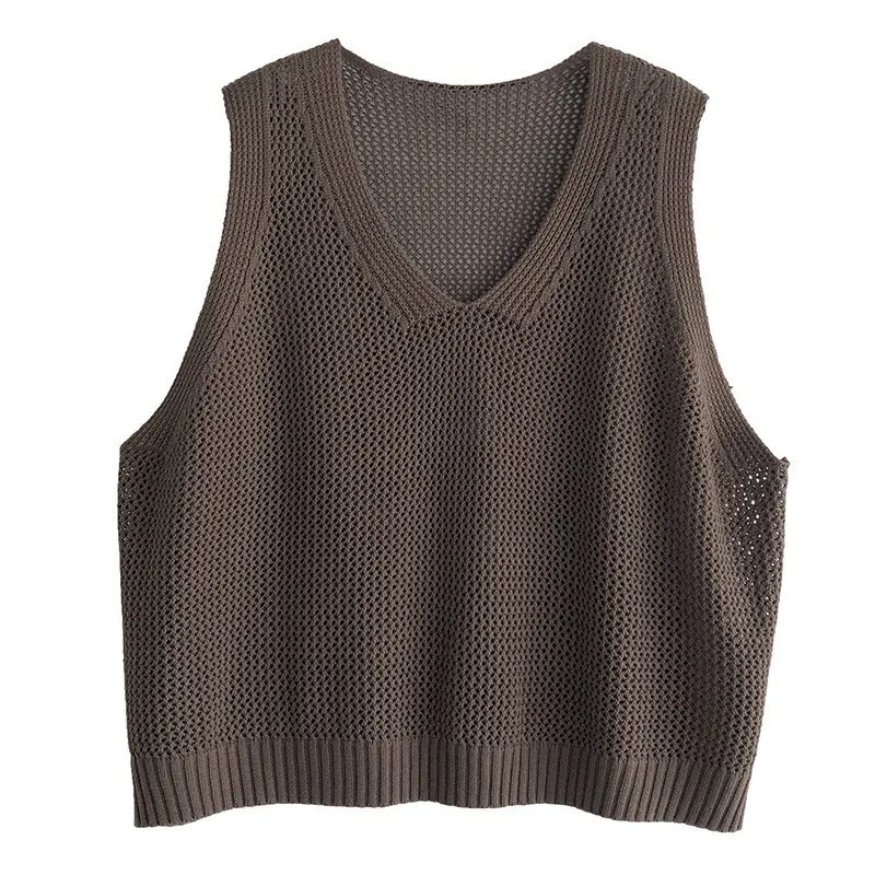 Churchf Churchf Spring 2024 V-Neck Sleeveless Loose Vest New Literary Knit Vest Pure Color Wisp Empty Women Fold Wear Jacket
