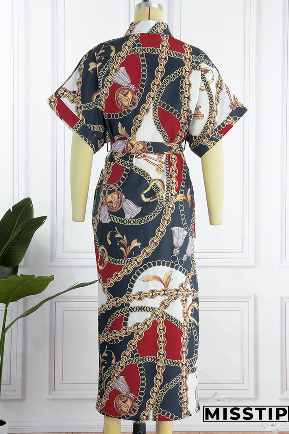 Blue Fashion Casual Print Patchwork Turndown Collar Shirt Dress