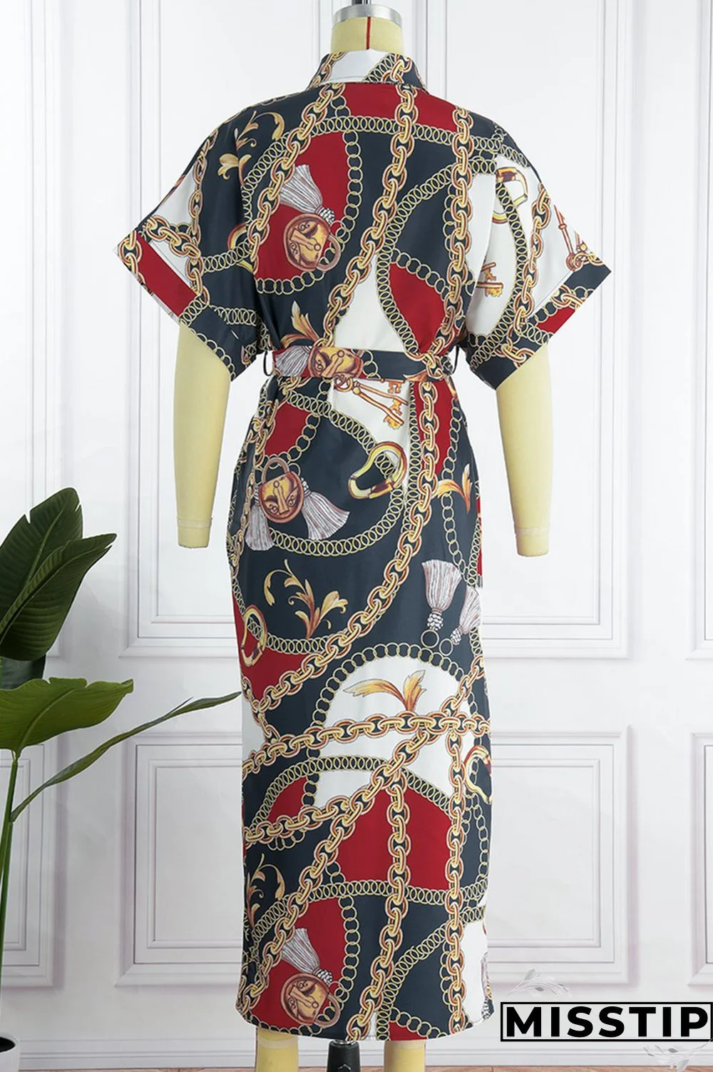 Blue Fashion Casual Print Patchwork Turndown Collar Shirt Dress