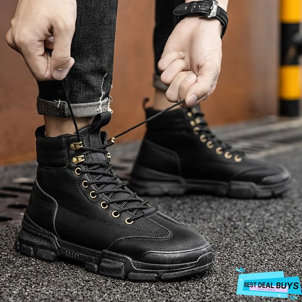 Men's Fall Casual Daily Boots Walking Shoes Pu Breathable Non-Slipping Wear Proof Black / Khaki / Gray