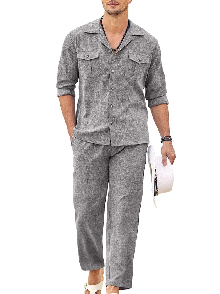 2-Piece Cozy Button Down Cotton Linen Sets