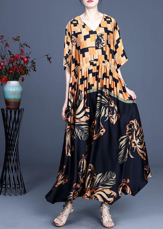 Classy Black Plaid Print Summer Silk Summer Dress