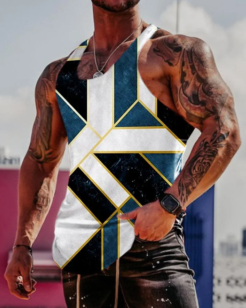 Men's Abstract Stitching Printed Casual Vest