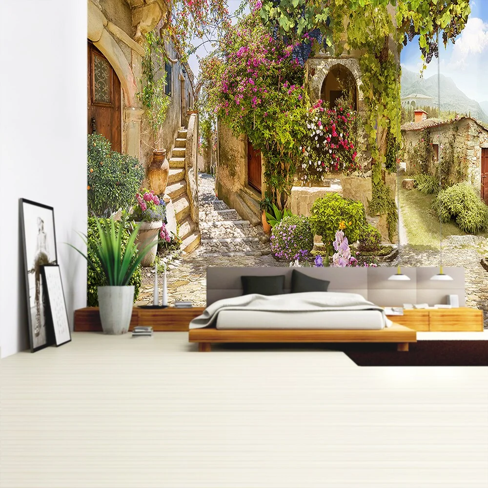 Balcony City Castle Hill Green Plant Landscape Printing Tapestry Cheap Hippie Wall Hanging Bohemian Wall Tapestries