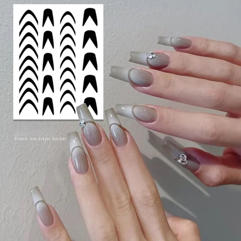 1 Sheet White French Manicure Strip Nail Art Form Fringe Tip Guides Sticker DIY Line Tips Decoration Tool-Nail Inspo