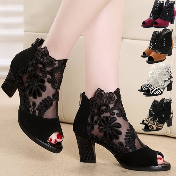 New Fashion Arrival Dancing Shoes Black Red Lace Mesh Women's Latin Dancing Shoes High-heeled Boots - Life is Beautiful for You - SheChoic