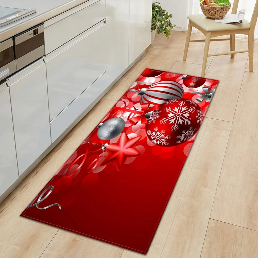 Christmas Kitchen Rug Home Entrance Doormat Living Room Bedroom Children Decoration Carpet Hallway Bathroom Anti-Slip Floor Mat