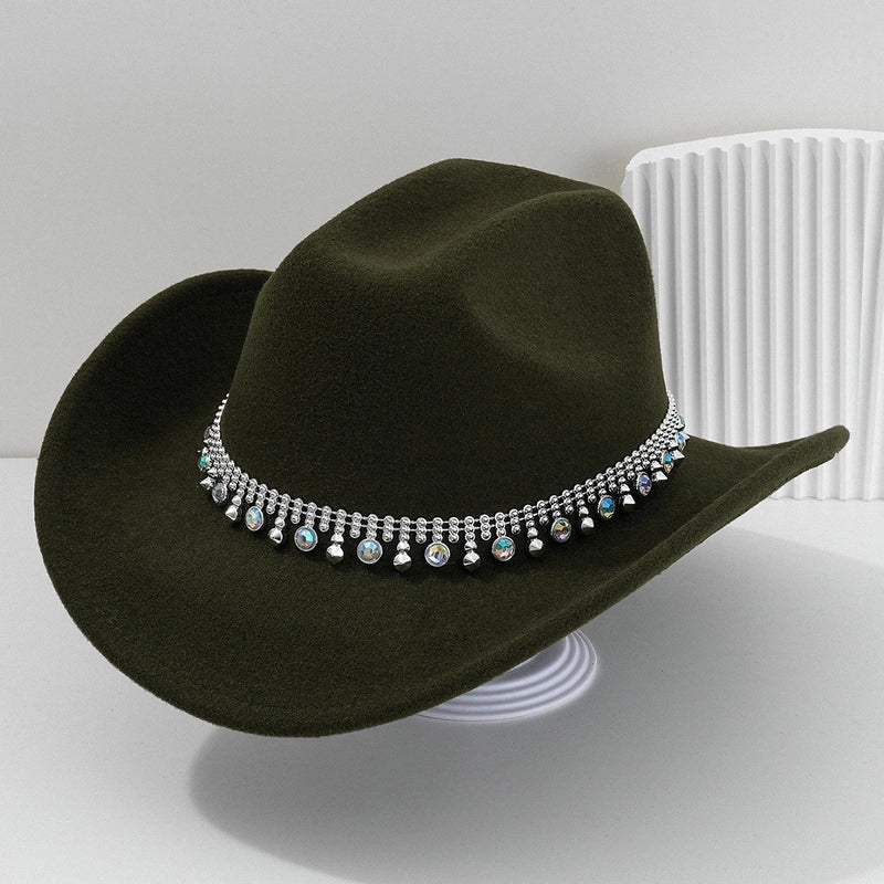 Men’s And Women’s Neutral Style Cowboy Hat Party Hat Colorful Round Gemstone Exquisite Belt Festival Performance