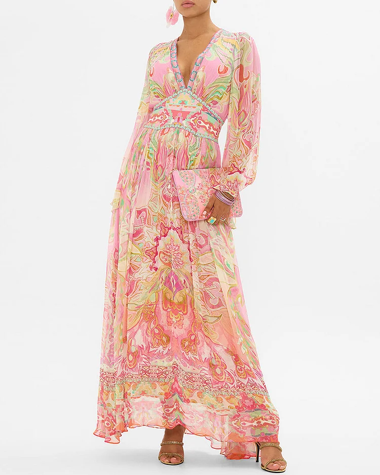 Floral Print Flared Sleeve Dress