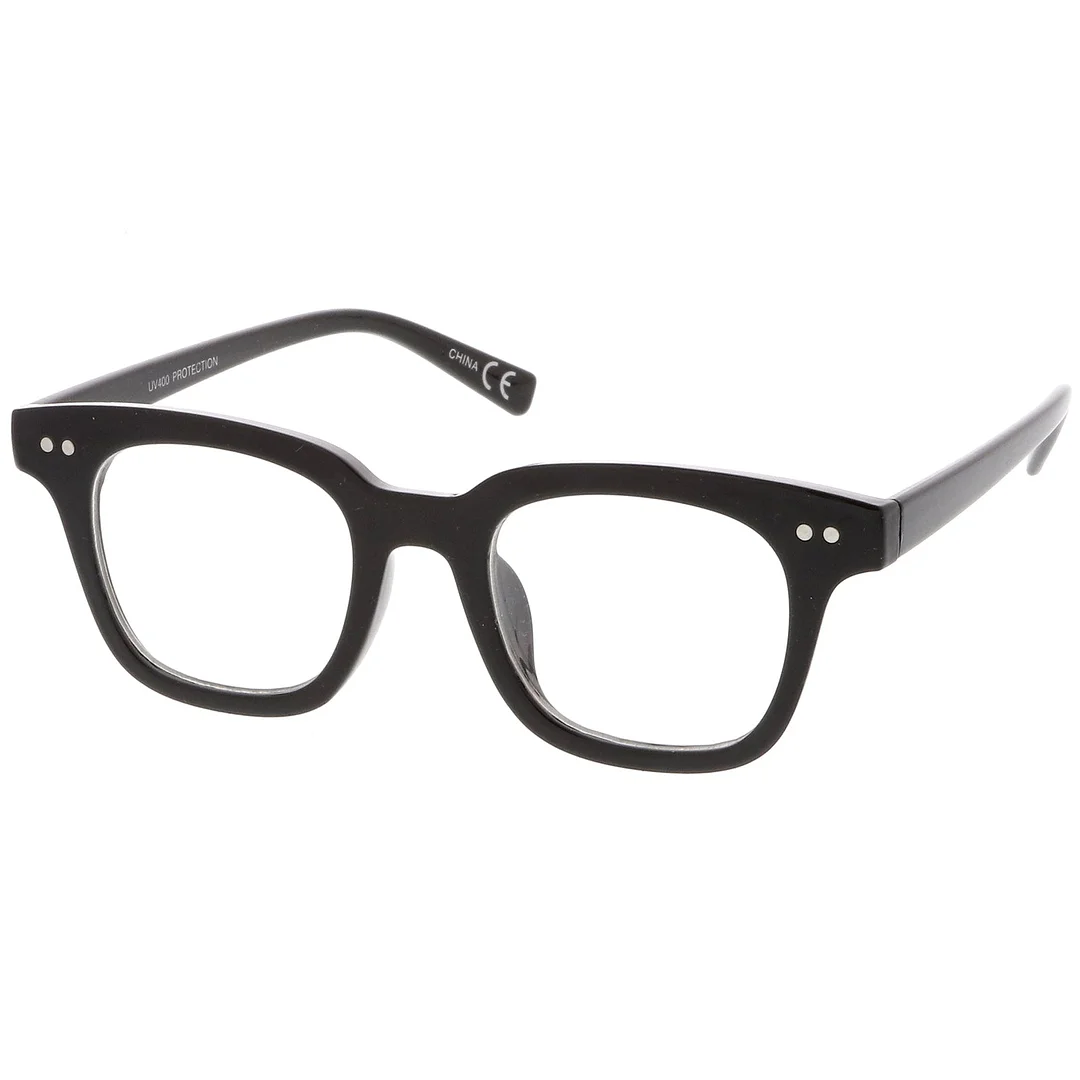 Modern Metal Rivets Square Clear Flat Lens Horn Rimmed Eyeglasses 46mm