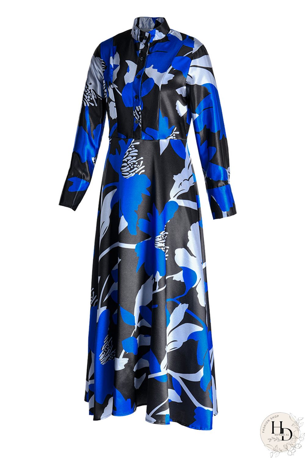 Red Fashion Print Basic Turndown Collar Long Sleeve Dresses