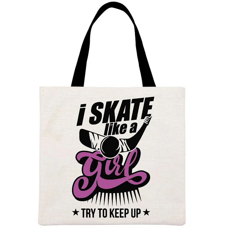 I skate like a girl , try to keep up hockey Printed Linen Bag-Annaletters