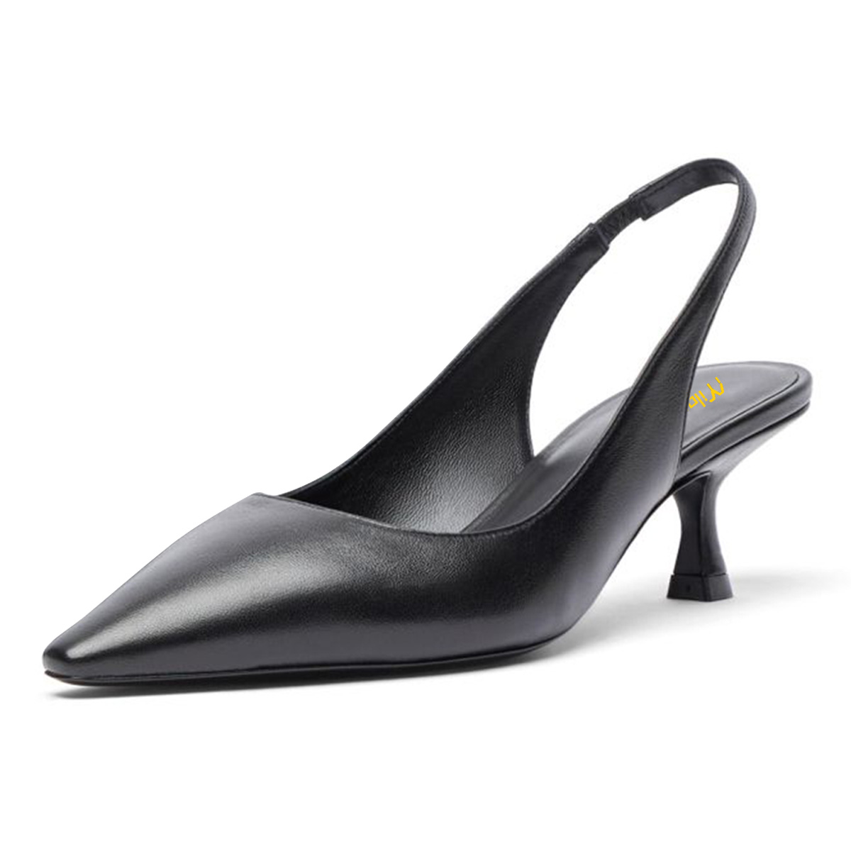 Classic Black Vegan Leather Pointed Toe Slingback Heels for Women Nicepairs
