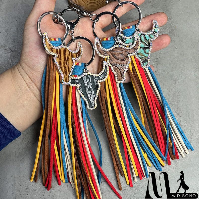 MidiSono - Rhinestone Bull Keychain with Tassel