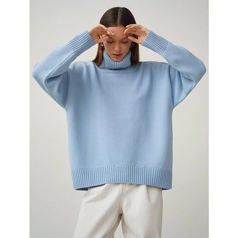 Ueong Autumn Sweater Turtleneck Women Green Vintage Pullover Jumper Women's Winter Thick Warm Knitted Blue Sweater for Women