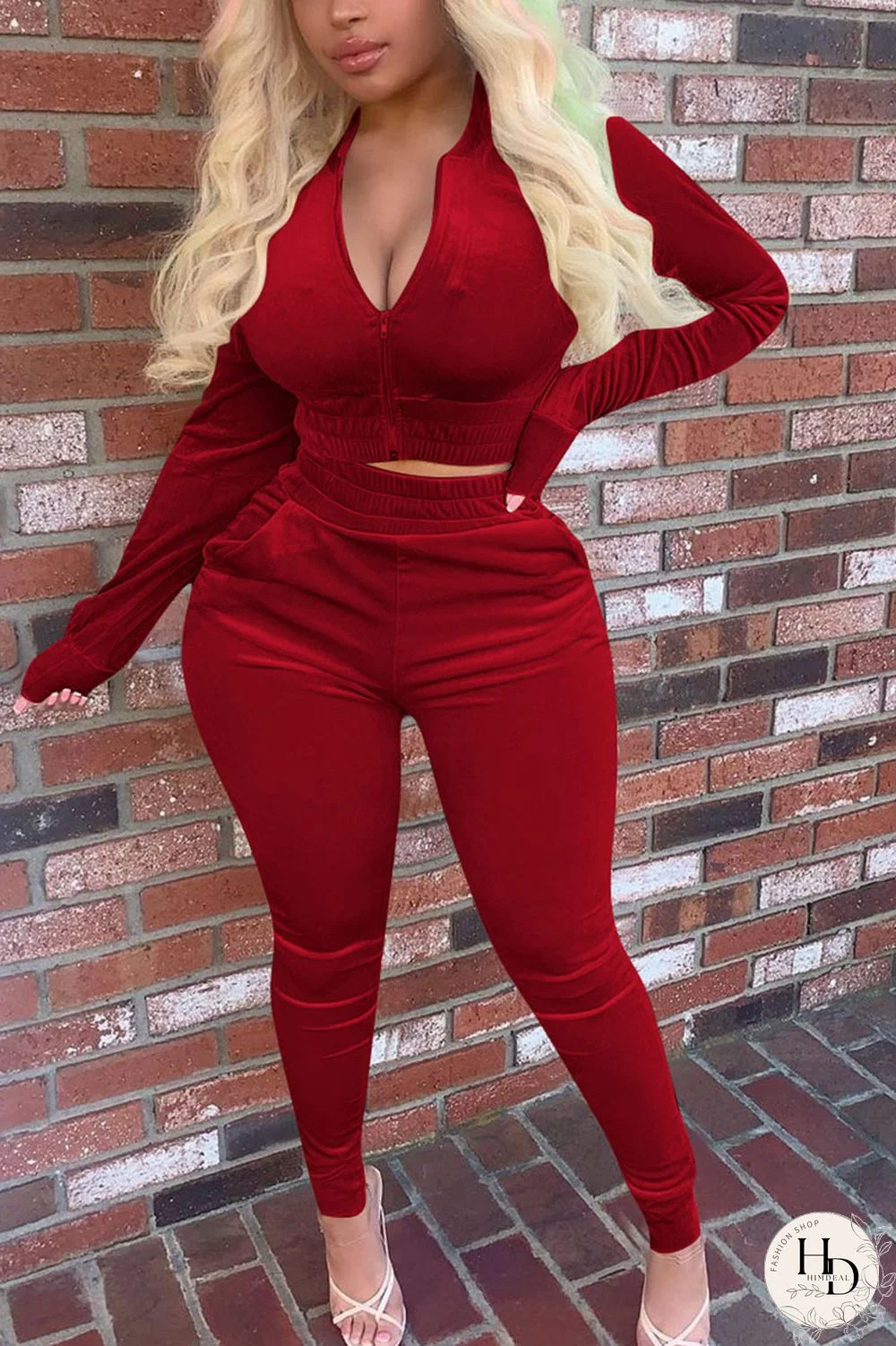 Black Green Street Pleuche Solid V Neck Long Sleeve Regular Sleeve Regular Two Pieces