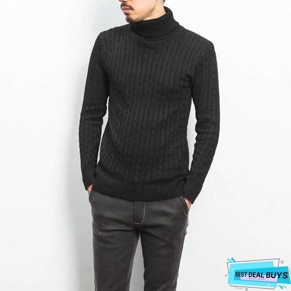 Men's Turtleneck Warm Twist Sweater Jacket