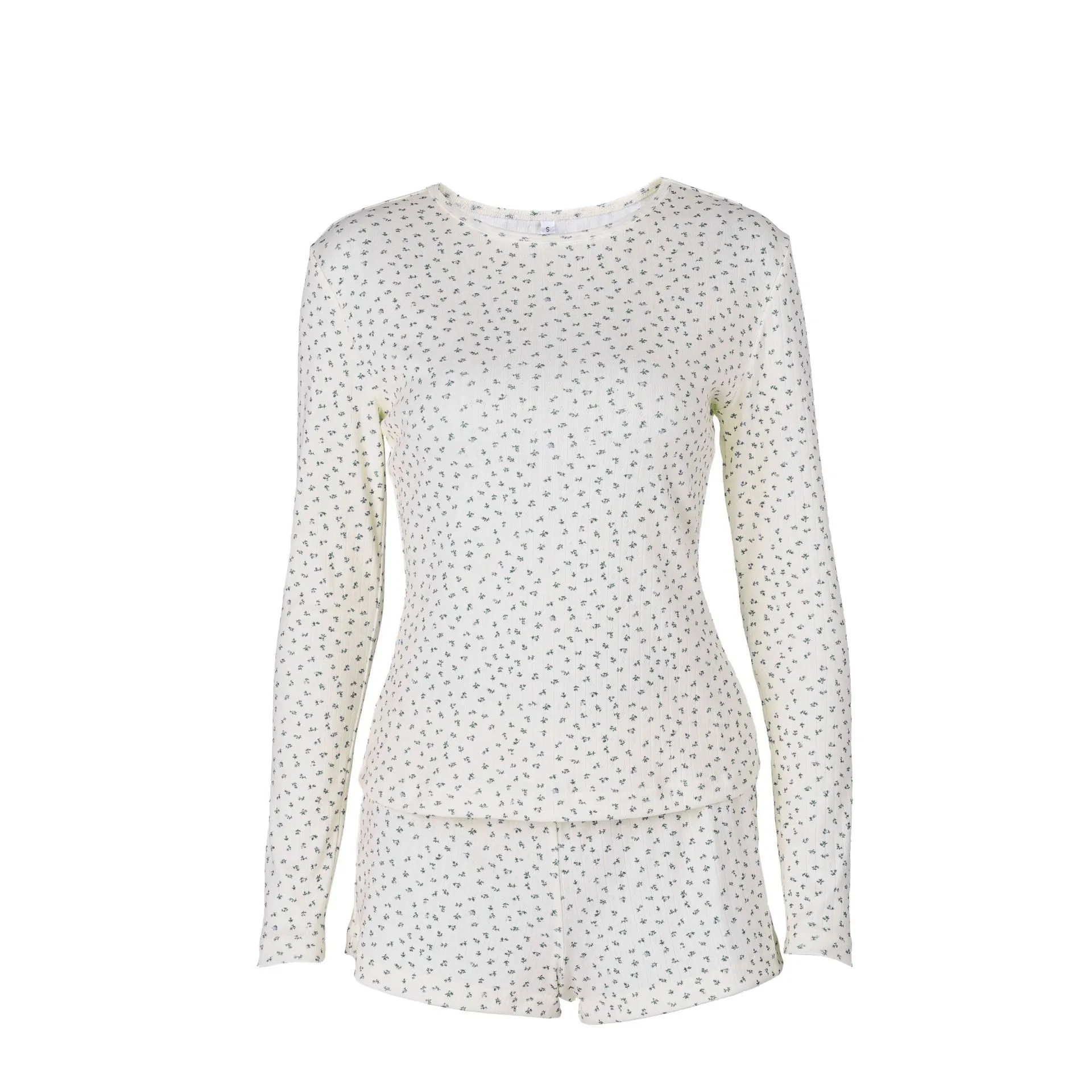 Ditsy Floral Ribbed Long Sleeve & Shorts Matching Loungewear Set
