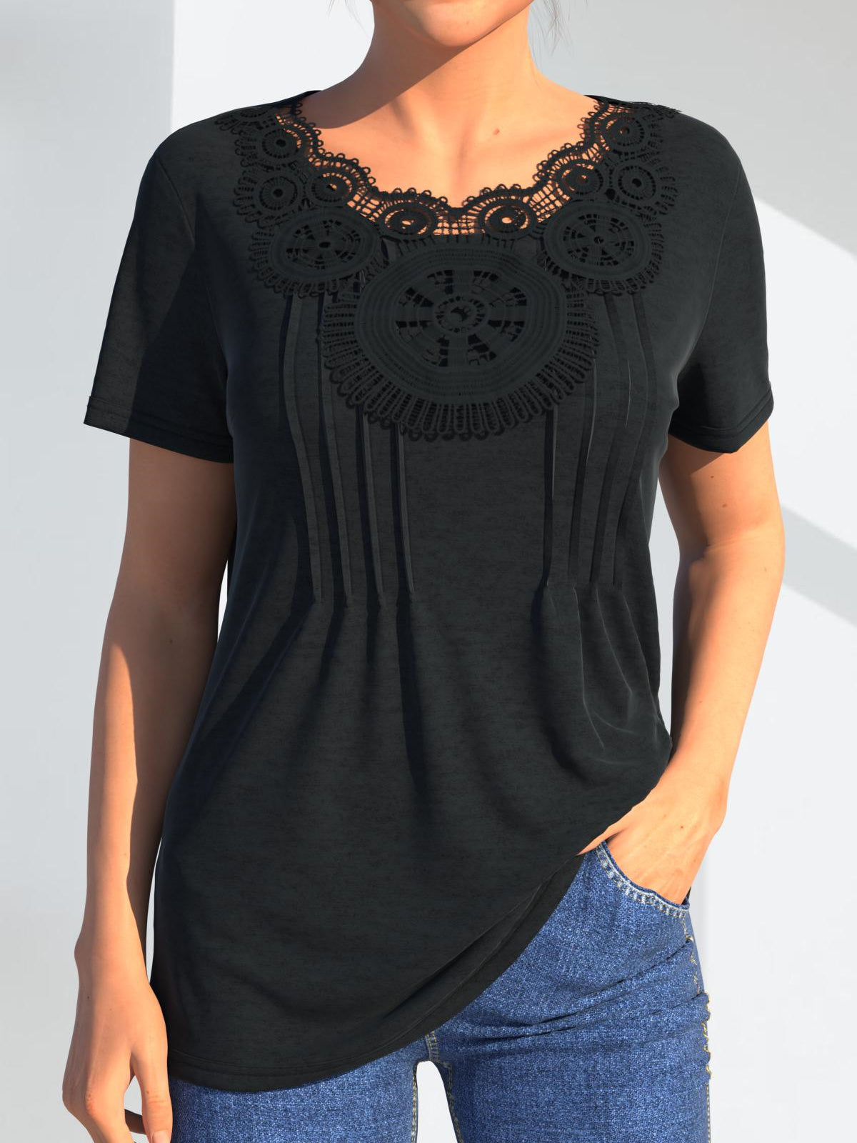 Women Half Sleeve V-neck Solid Color Dress