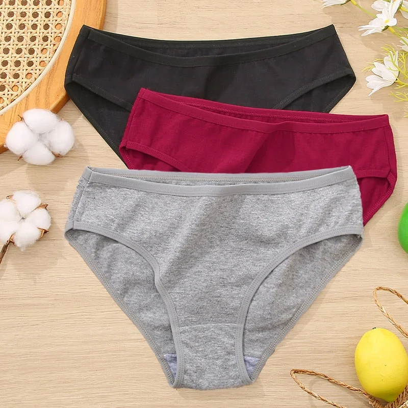 FINETOO 3Pcs Women Cotton Panties Comfortable Briefs Ladies Low-rise Underpants S-XL Girls Underwear Fashion Plus Size Panty New