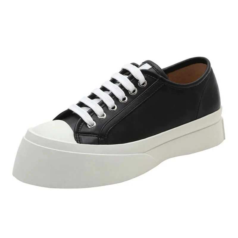 CXJYWMJL Women Flat Platform Sneakers 2021 New Autumn Fashion Leather Little White Shoes Ladies Thick Bottom Vulcanized Shoes