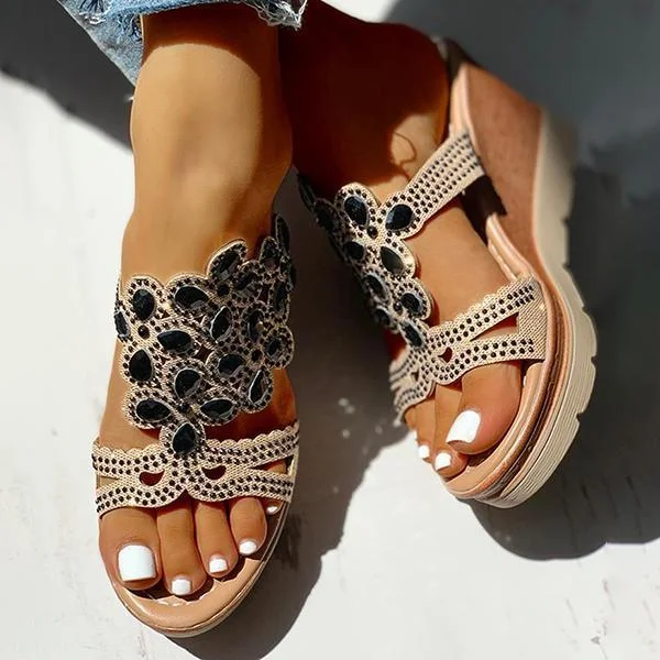 Studded Platform Wedge Casual Slingback Sandals
