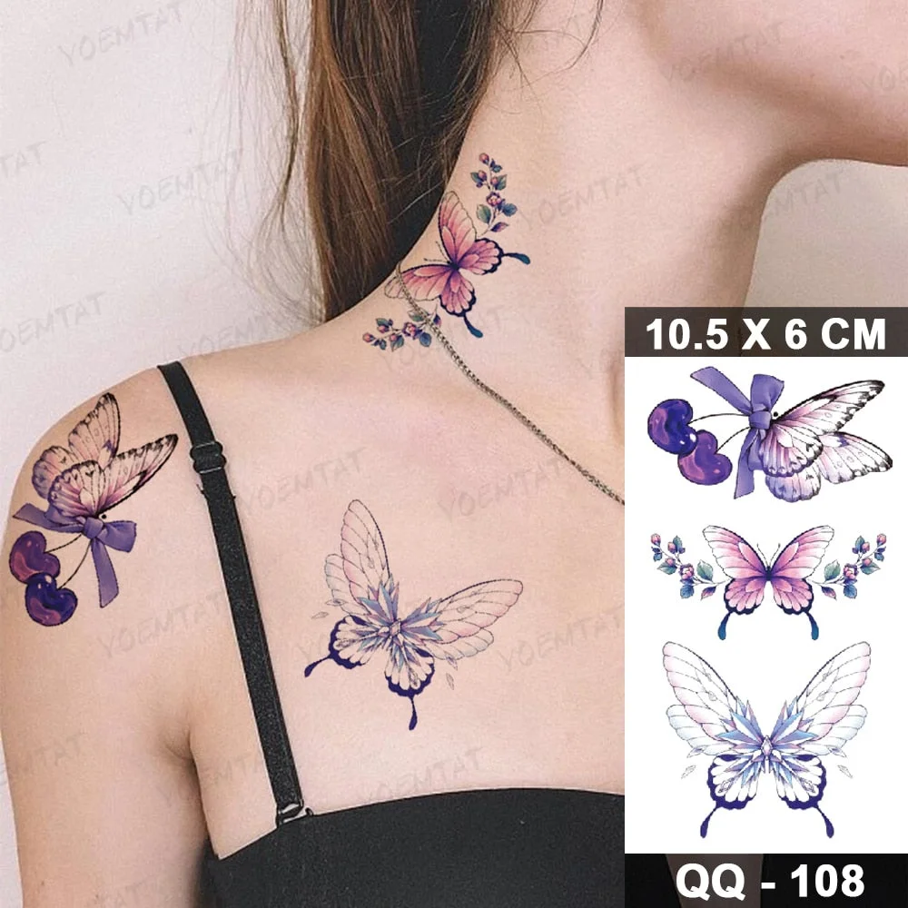 Transfer Temporary Tattoo Stickers Butterfly Flower Realistic Sexy Flash Tatoo Women Men Arm Waist Line Body Art Fake Tatto Cool