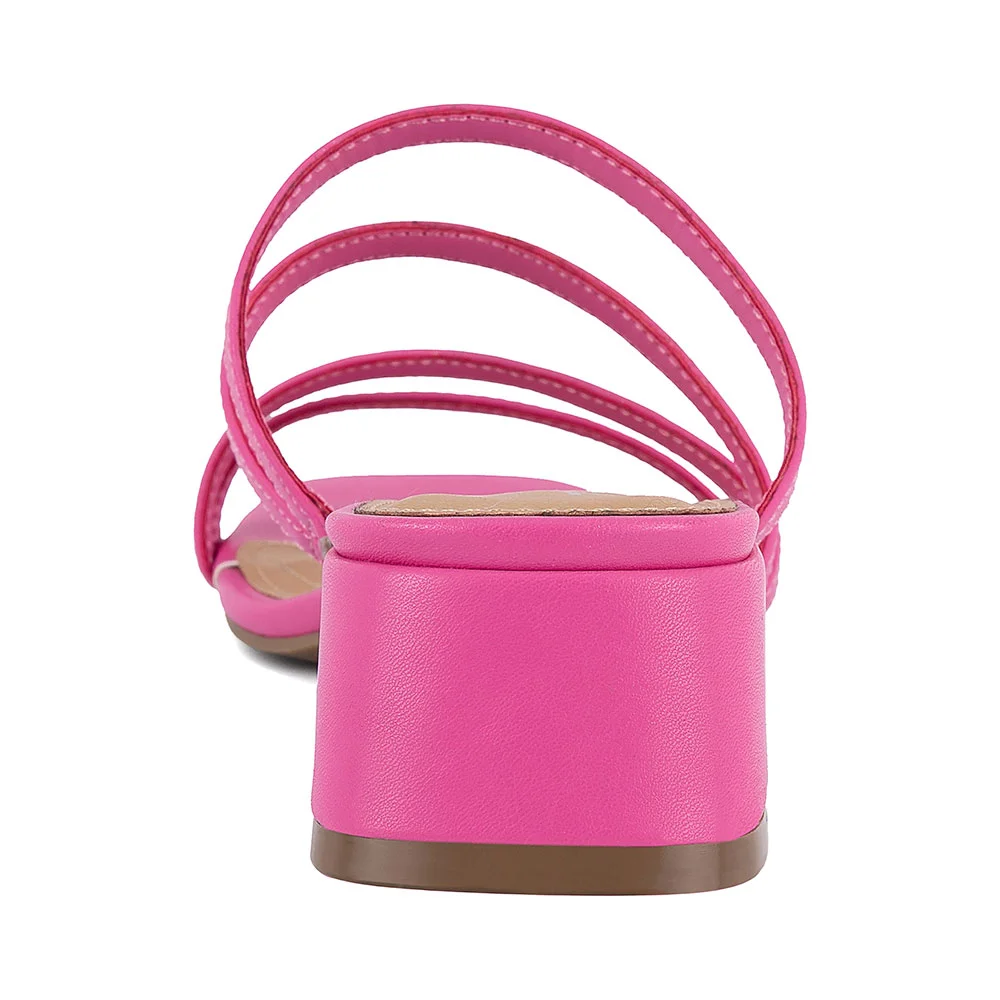 Fuchsia Square Toe Block Low Heel Strappy Casual Slip On Sandals