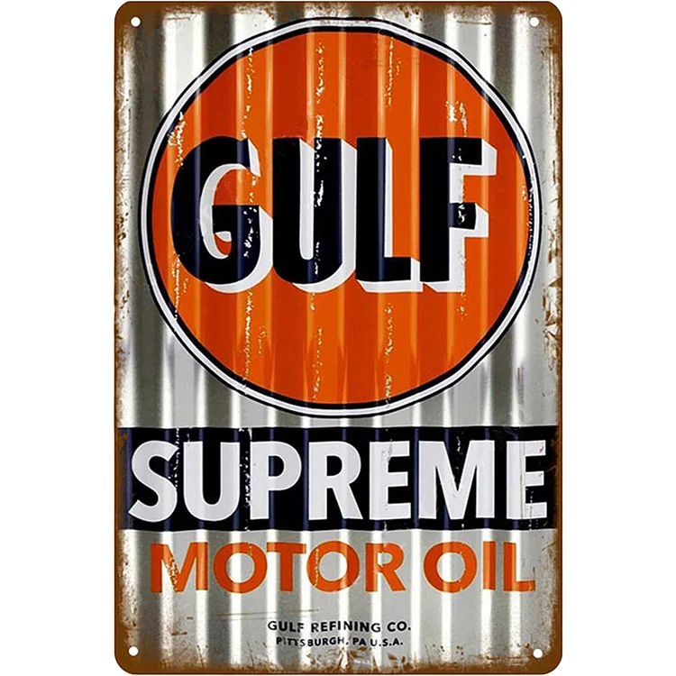Gulf Supreme Motor Oil - Vintage Tin Signs/Wooden Signs - 7.9x11.8in & 11.8x15.7in