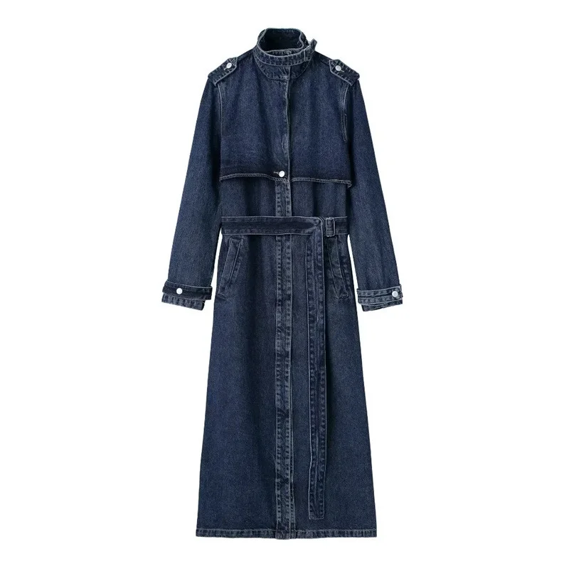 Women's High Street Belt Denim Trench Coat