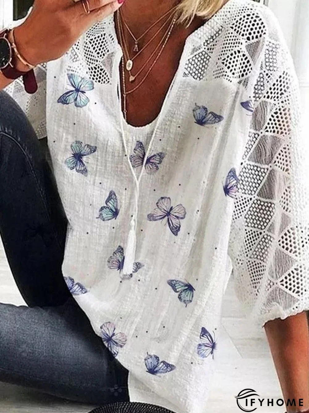 Short Sleeve Floral Cotton-Blend Top | IFYHOME