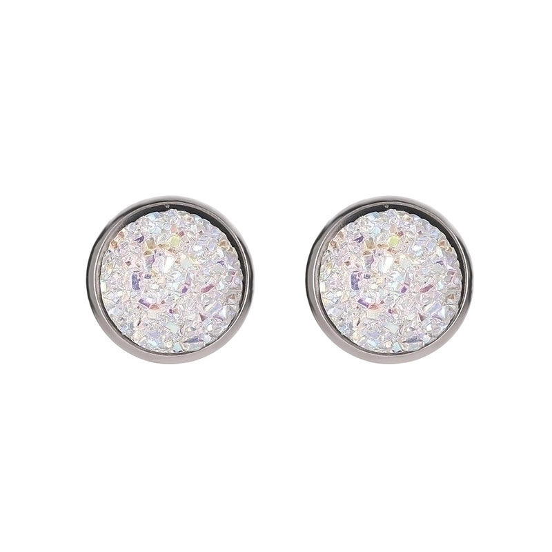 Minimalist Round Stainless Steel Artificial Gemstones Silver Plated Earrings Ear Studs