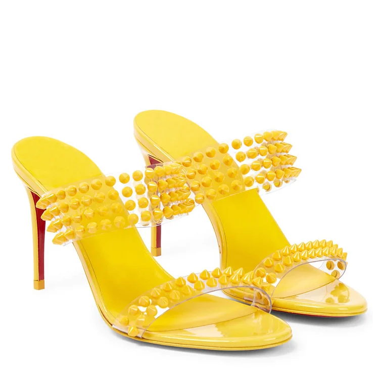 85mm Women's Sandals Round Toe Spike Mules PVC Heels Slip on Red Bottom Stilettos VOCOSI VOCOSI
