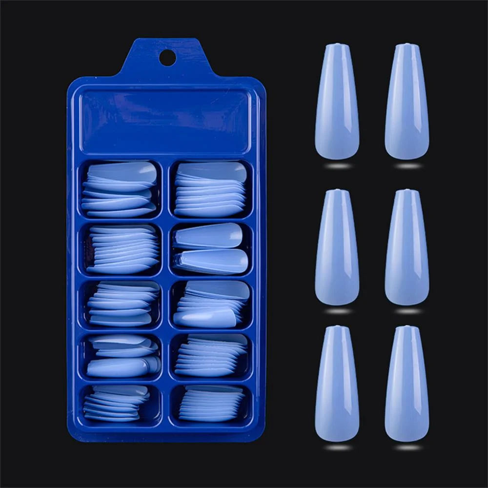 100Pcs Colorful Acrylic False Long Coffin Nails Fake Nails Flat Shape Art Tips Natural Full Cover Fake Nail Tips Manicure Tools-Nail Inspo