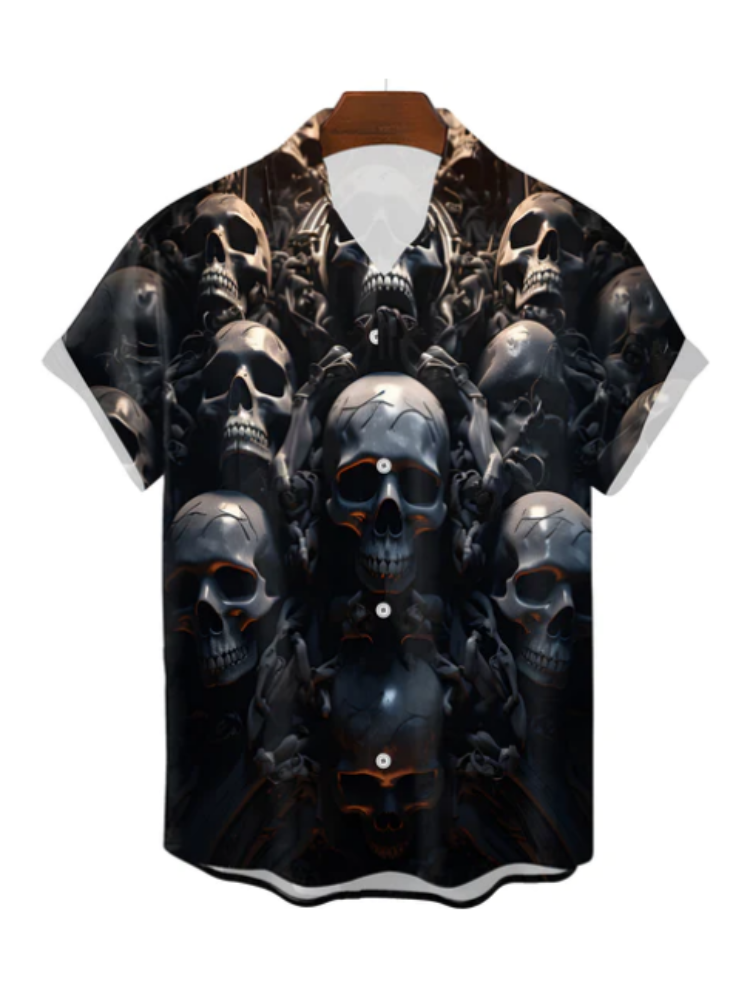 Men'S Hawaiian Skull Lapel Short Sleeve Shirt