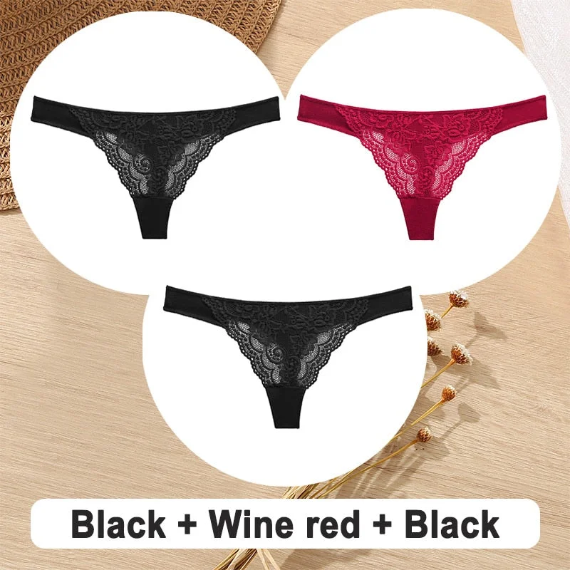 3PCS/Set Cotton G-String Women Panties Lace Underwear Female Lingerie Intimates Underpants Sexy Thong Panties for Girls Pantys