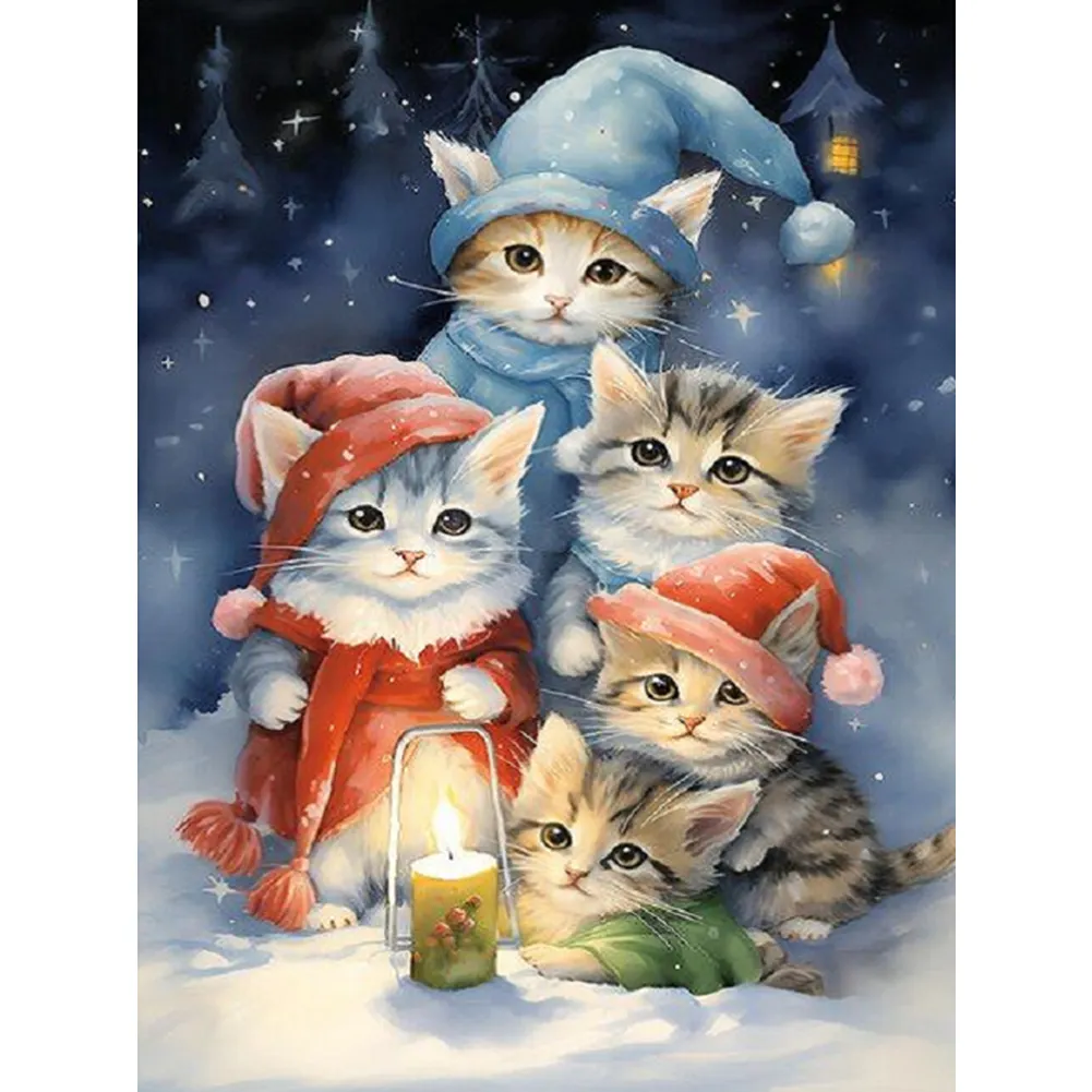 Diamond Painting - Full Square Drill - Christmas Cat(Canvas|30*40cm)