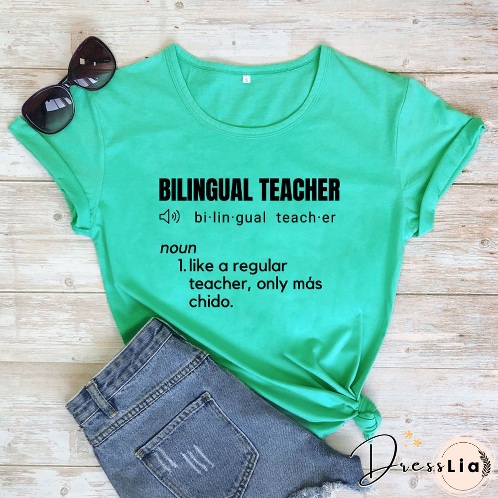 Bilingual Teacher Definition T-Shirts SpanishTeacher ShirtsFunnyBilingualTeacher Tee Women Trendy CasualArtisticTop