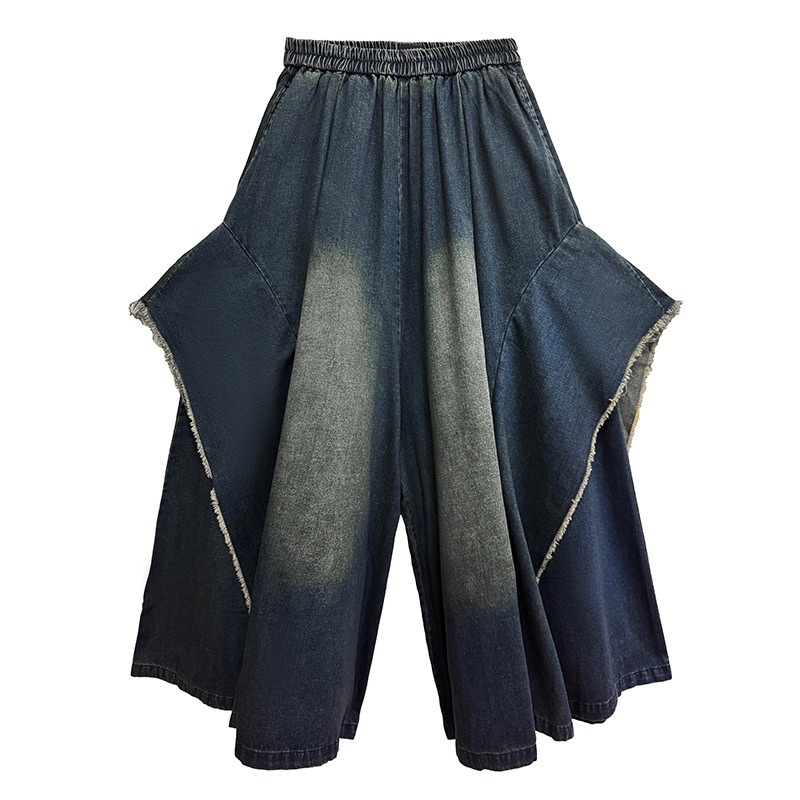 Irregular Denim Splicing Wide-Leg Pants