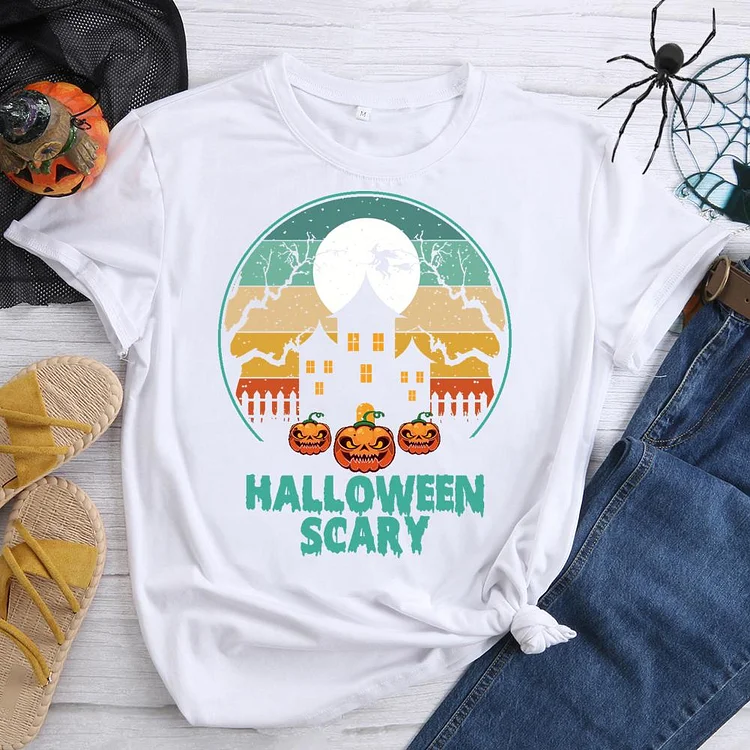Halloween Scary House Round Neck T-shirt-0018703