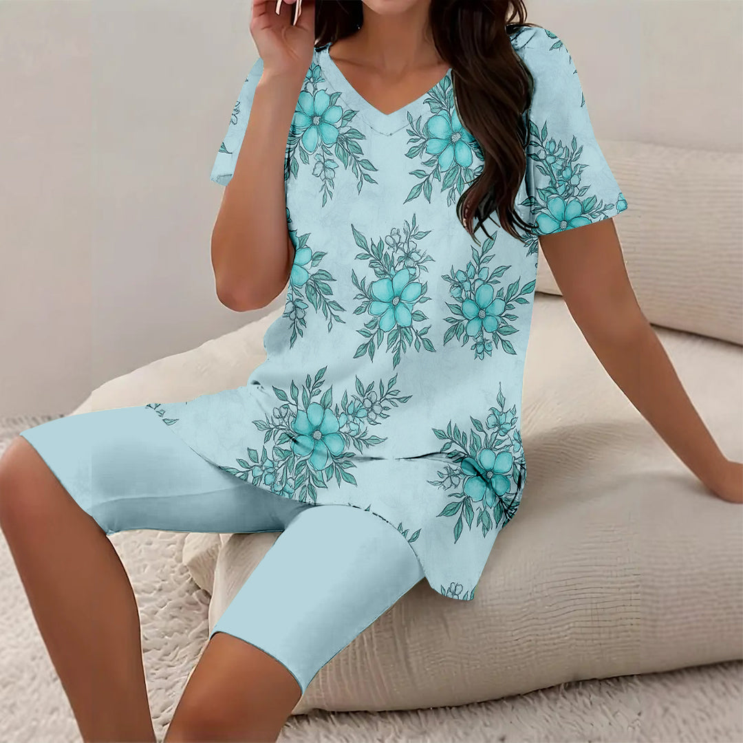Women Long Sleeve V-neck Graphic Floral Printed Top