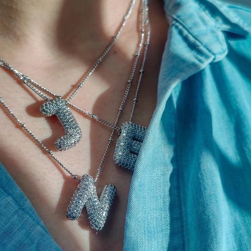 Europe And America  Hot Sale Fashion 26 English Letters Pendant Necklace Copper Micro Inlaid Zircon Balloon Letter Collarbone Necklace Choker Pendant