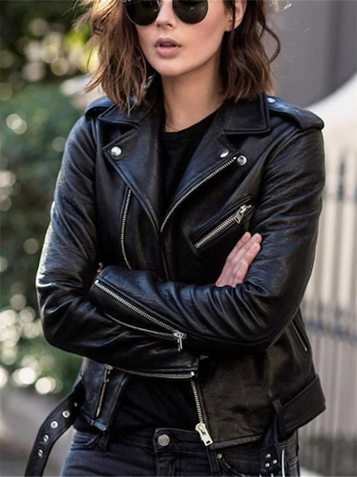 Personalized Fashion Lapel Zip Motorcycle Leather Jacket