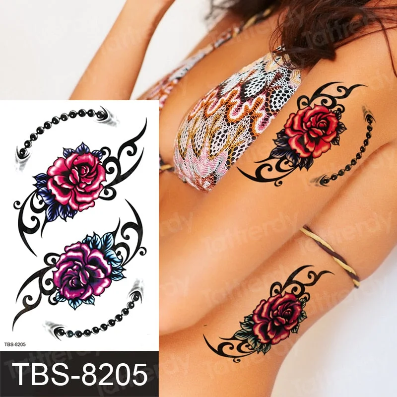 Fashion Colorful Tattoo Waterproof Stickers Beautiful Flowers Tattoo Women New Waterproof Temporary Black Tattoo Sticker Body