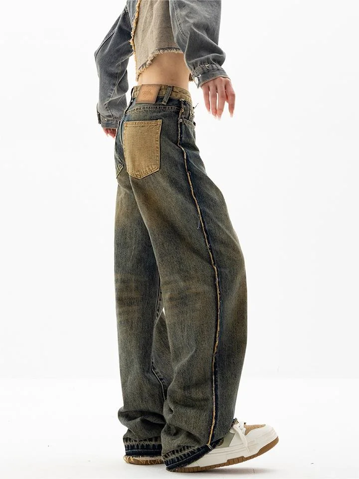 Brownm jeans with a classic vintage wash