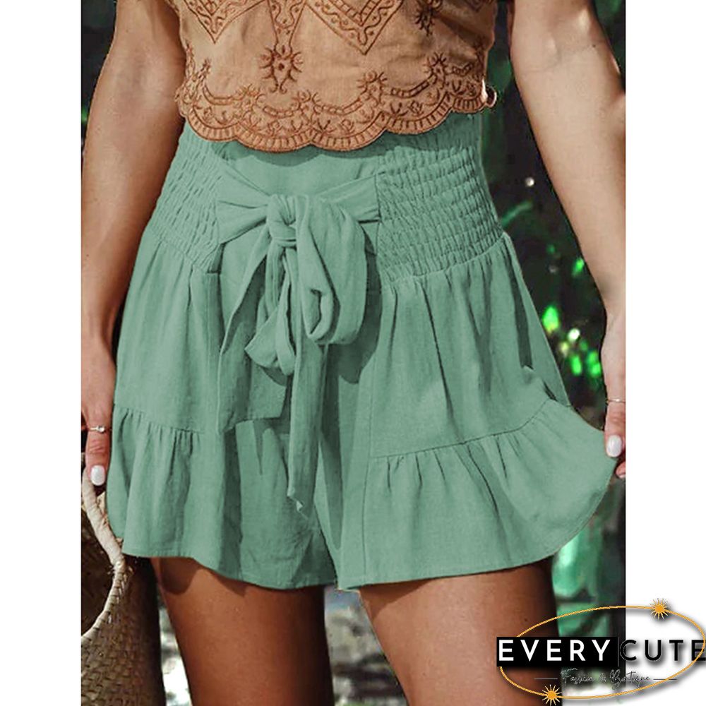 Light Green Ruffle Hem Tie Waist Wide Leg Culotte