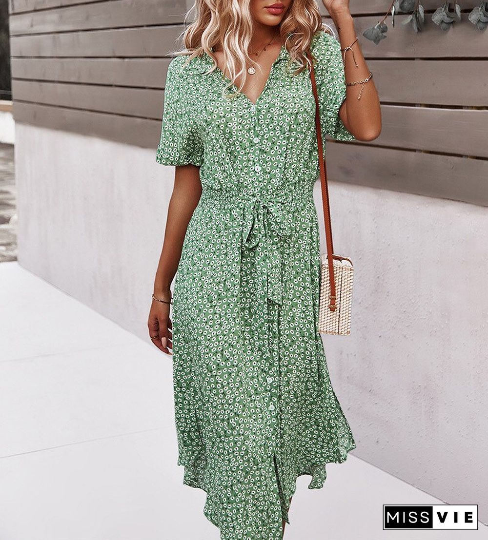 Summer Leisure Holiday Style Sexy Boho Dress For Women Print High Waist V Neck Dress Vestidos De Mujer Clothing Women