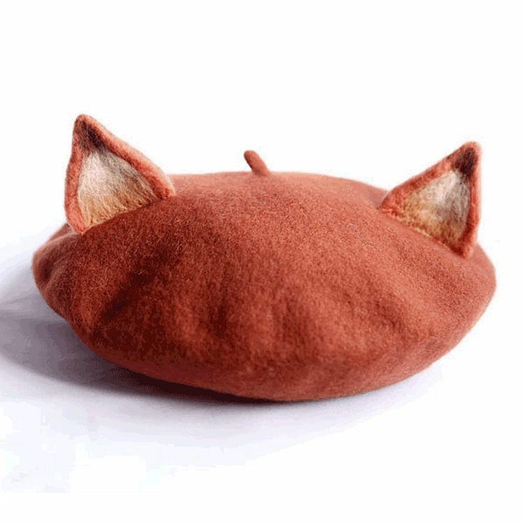 Light Brown Little Fox Beret Hat - Modakawa